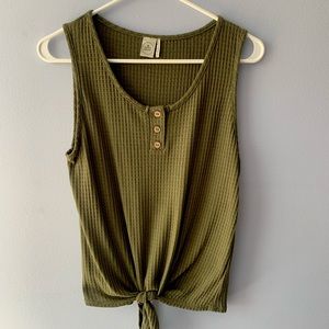 Olive green tank top with tie at bottom!
